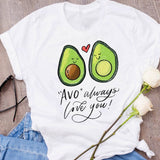 Women Graphic Avocado Cat Printing Cartoon Fruit Clothes Floral Lady Clothing Female Tees Print Tops T Shirt  Womens T-Shirt