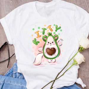 Women Graphic Avocado Cat Printing Cartoon Fruit Clothes Floral Lady Clothing Female Tees Print Tops T Shirt  Womens T-Shirt