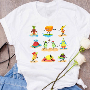 Women Graphic Avocado Cat Printing Cartoon Fruit Clothes Floral Lady Clothing Female Tees Print Tops T Shirt  Womens T-Shirt