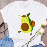 Women Graphic Avocado Cat Printing Cartoon Fruit Clothes Floral Lady Clothing Female Tees Print Tops T Shirt  Womens T-Shirt