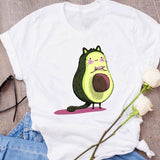 Women Graphic Avocado Cat Printing Cartoon Fruit Clothes Floral Lady Clothing Female Tees Print Tops T Shirt  Womens T-Shirt