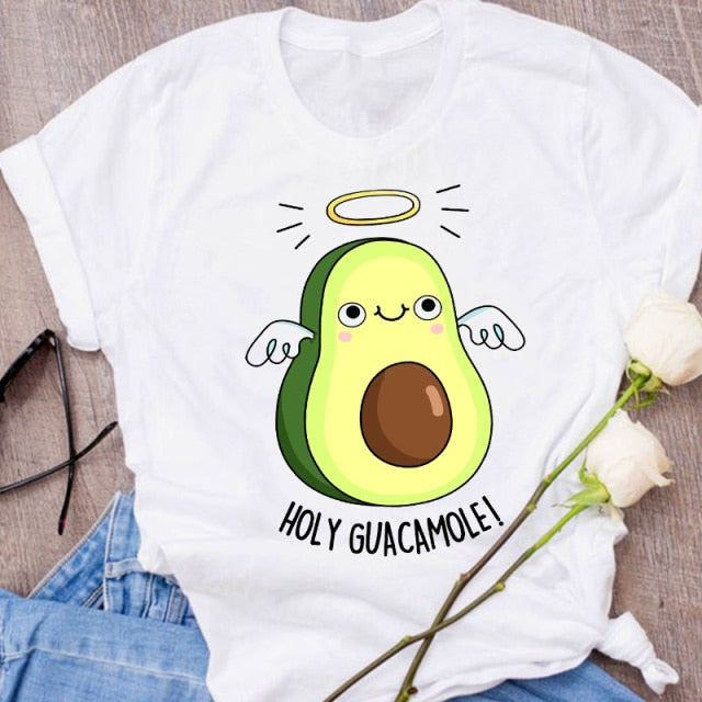 Women Graphic Avocado Cat Printing Cartoon Fruit Clothes Floral Lady Clothing Female Tees Print Tops T Shirt  Womens T-Shirt